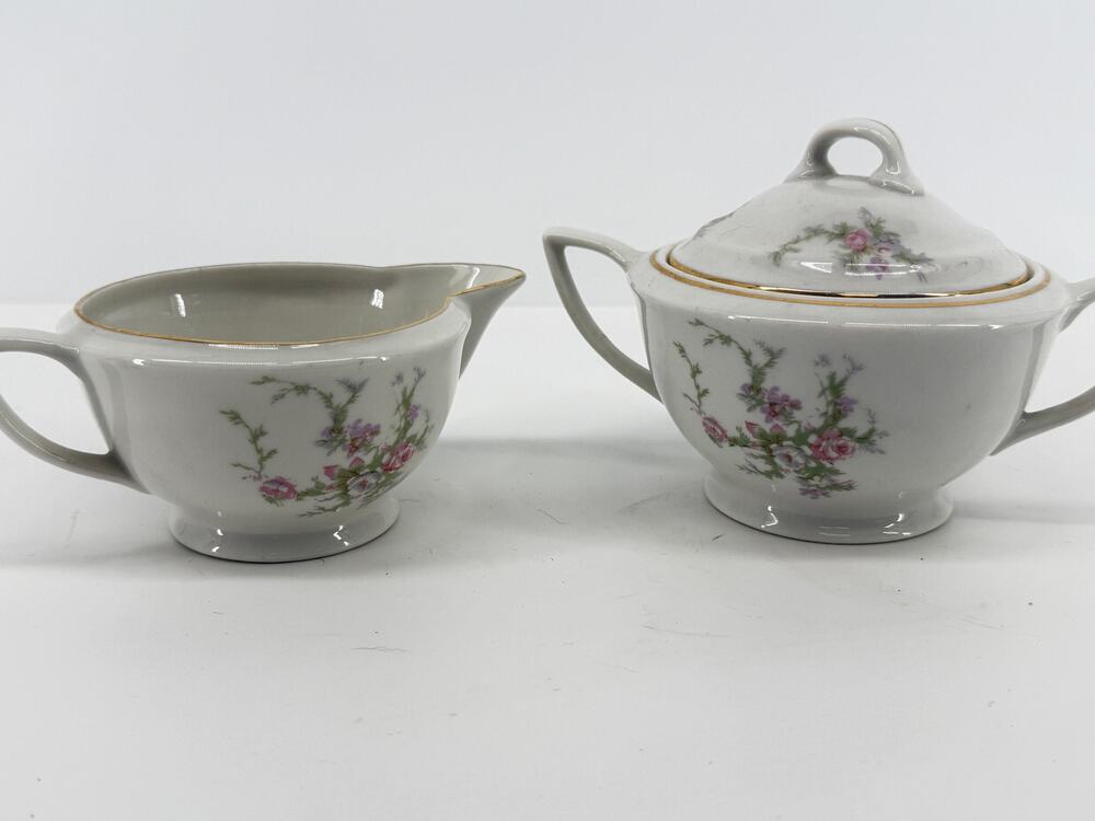 Vintage Floral Creamer Sugar Bowl Gold Trim Embassy USA Cottagecore China MCM